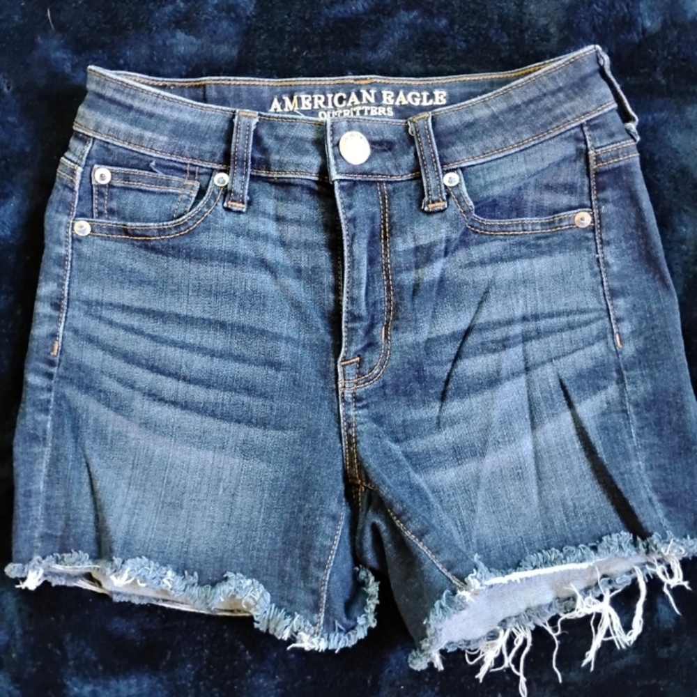 American Eagle Outfitters Blue Jean Shorts Distressed Cut-Offs